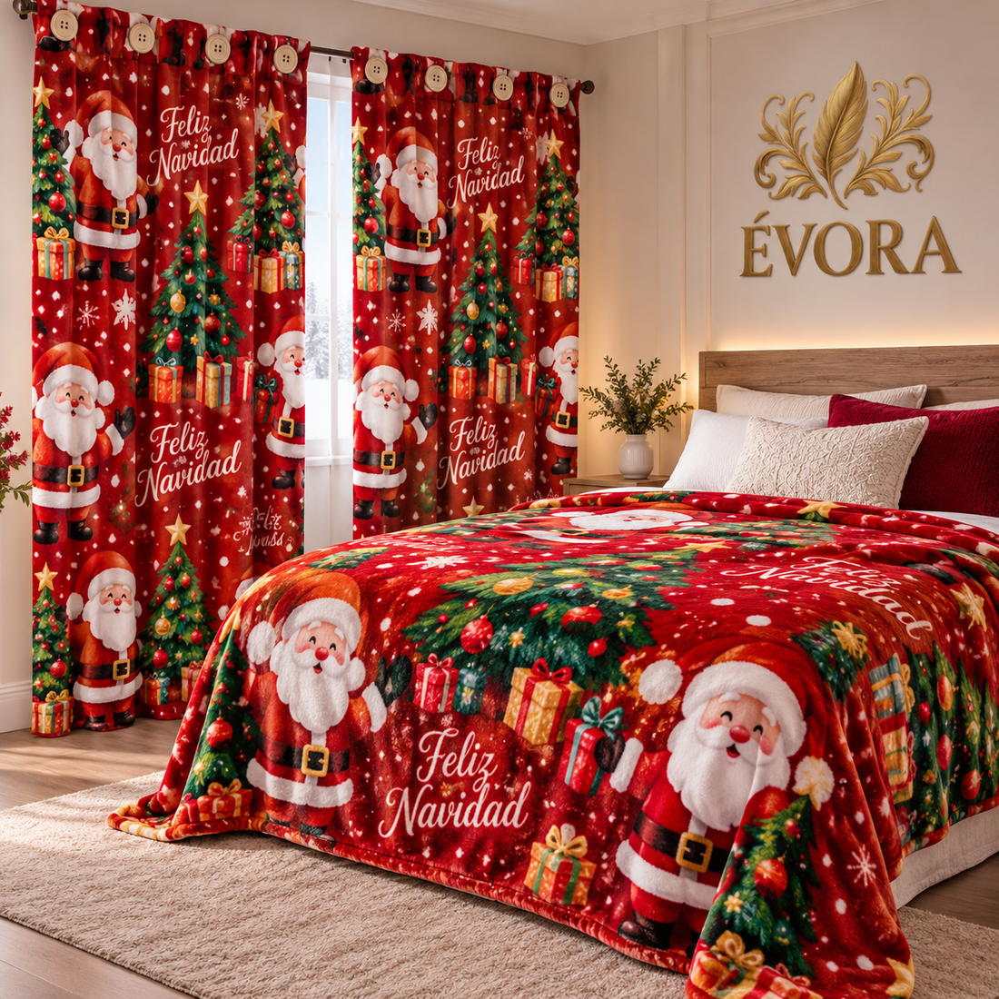 Habitación decorada con el combo navideño ÉVORA