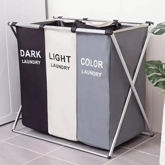 CESTA DE ROPA PLEGABLE DE 3 SECCIONES