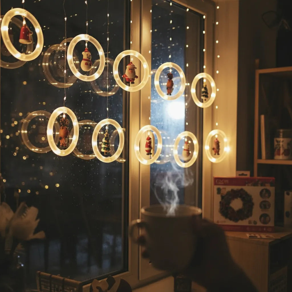 CORTINA DE AROS LED NAVIDAD 3M