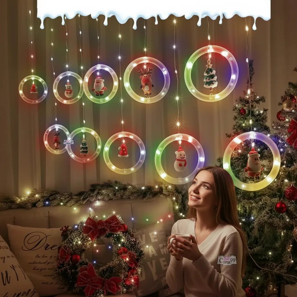 CORTINA DE AROS LED NAVIDAD 3M
