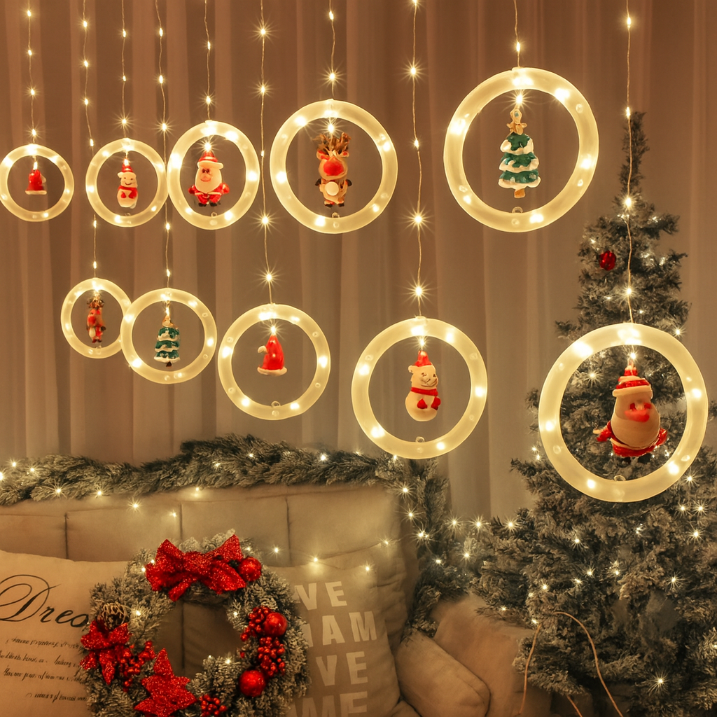CORTINA DE AROS LED NAVIDAD 3M
