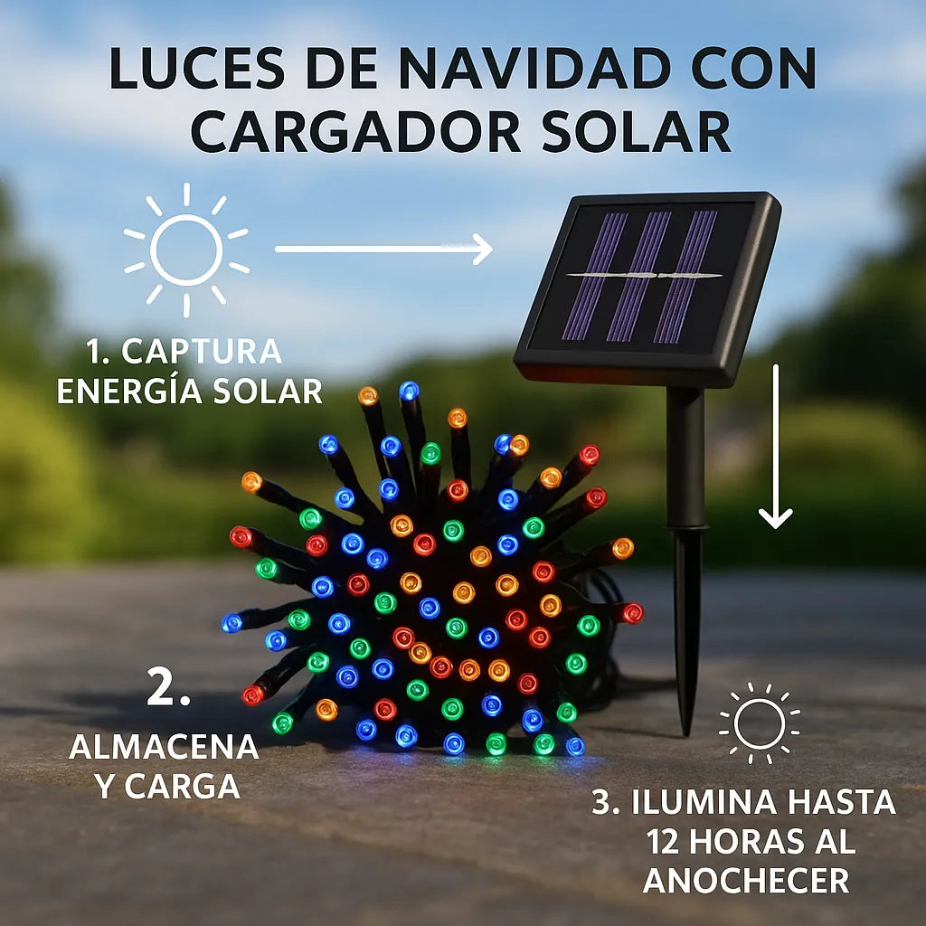 LUCES DE NAVIDAD CON CARGADOR SOLAR - 10 METROS