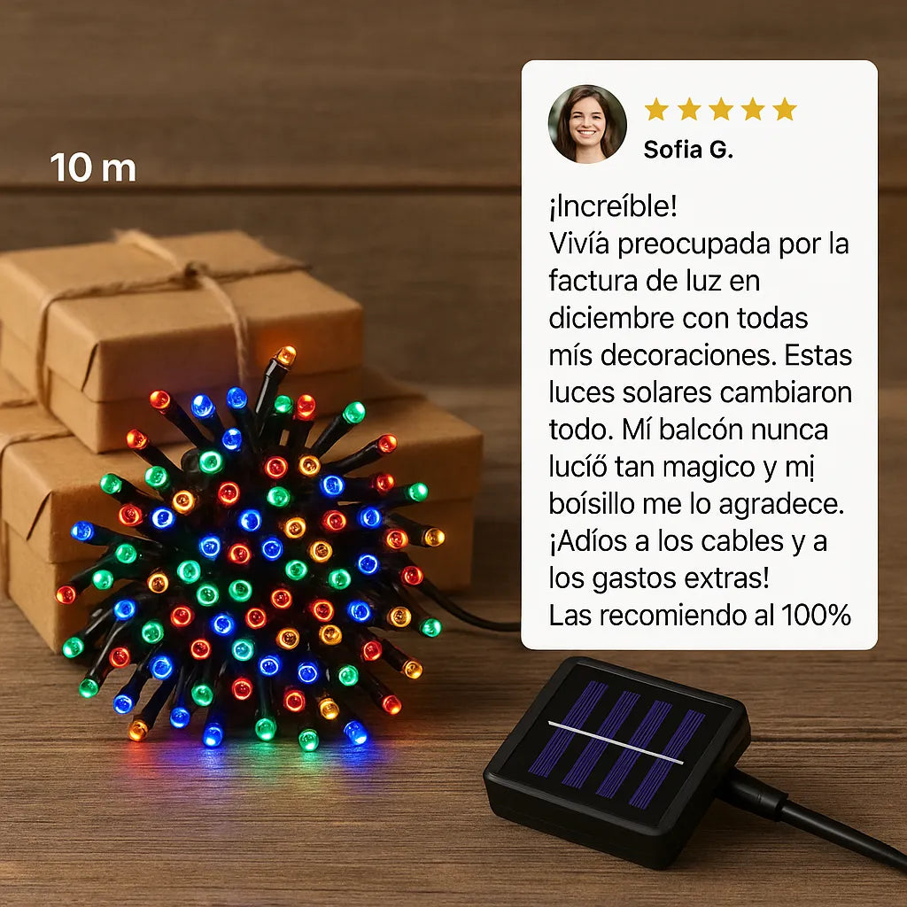 LUCES DE NAVIDAD CON CARGADOR SOLAR - 10 METROS